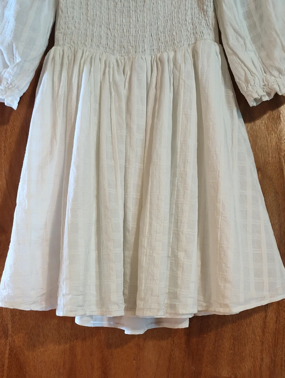 Windsor Puff Sleeve Babydoll Dress White Cotton Smocked Back Lined Size M